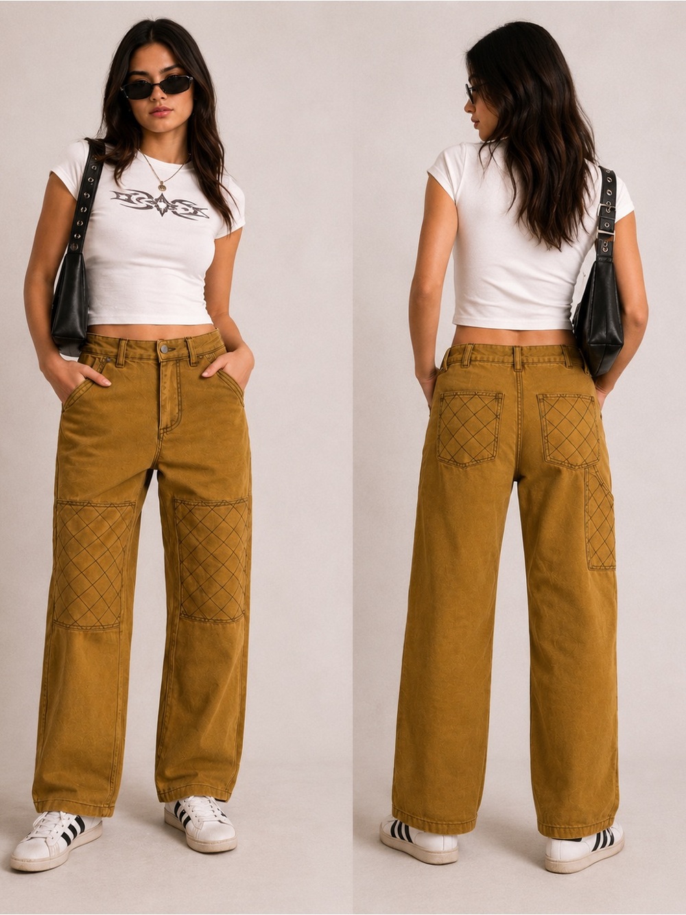 BDG Urban Outfitters Mustard Quilted Panel Jeans Size 28 Y2K Workwear High Waist
